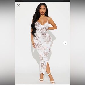 NWT Fashion Nova White/Brown Leaf Print Dress